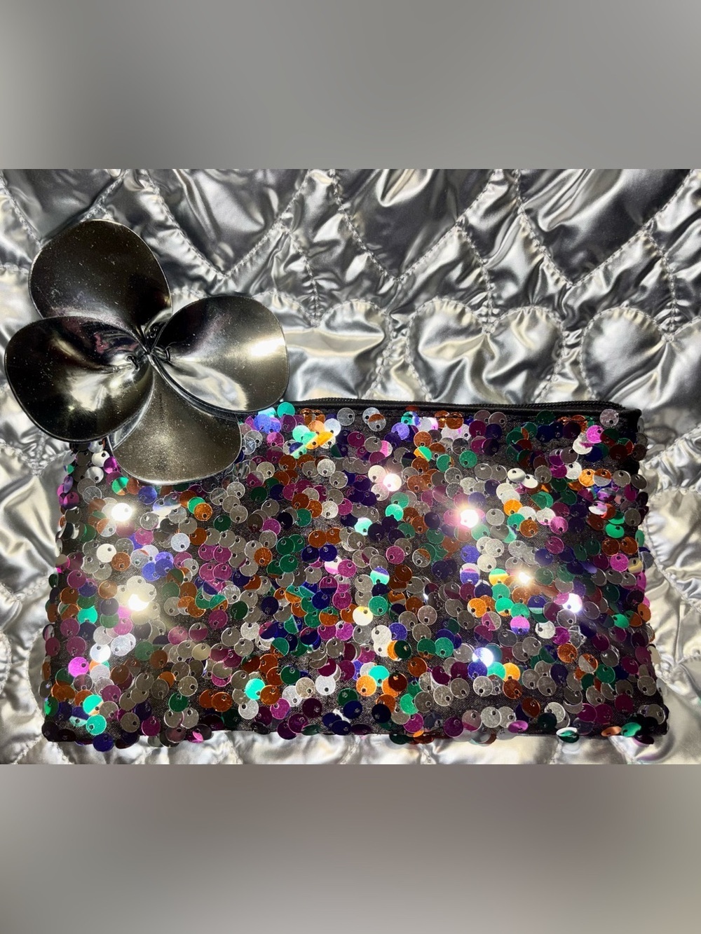 MAC Sparkle Sequin Glitter MultiColor Makeup Cosmetic Zipper Bag Clutch Pouch - Picture 8 of 10